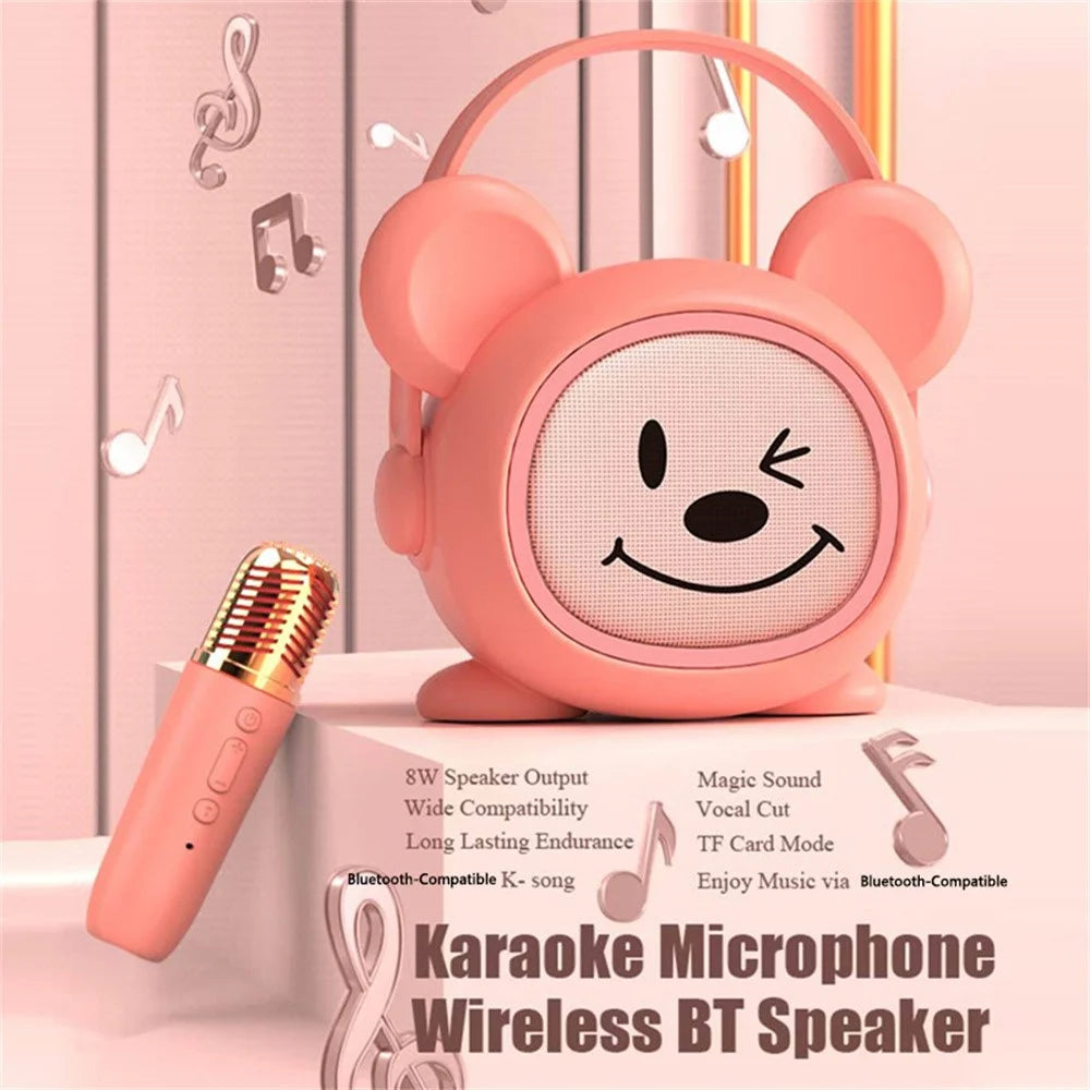 K19 Cartoon Kids Karaoke Microphone Speaker Set Wireless Sound System for Home / Early Education - Pink Mouse - 4