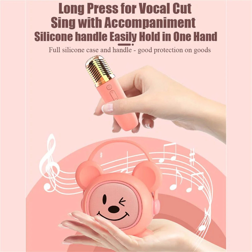 K19 Cartoon Kids Karaoke Microphone Speaker Set Wireless Sound System for Home / Early Education - Pink Mouse - 5