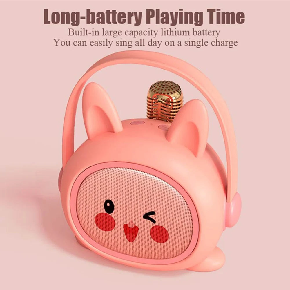 K19 Cartoon Kids Karaoke Microphone Speaker Set Wireless Sound System for Home / Early Education - Pink Mouse - 6
