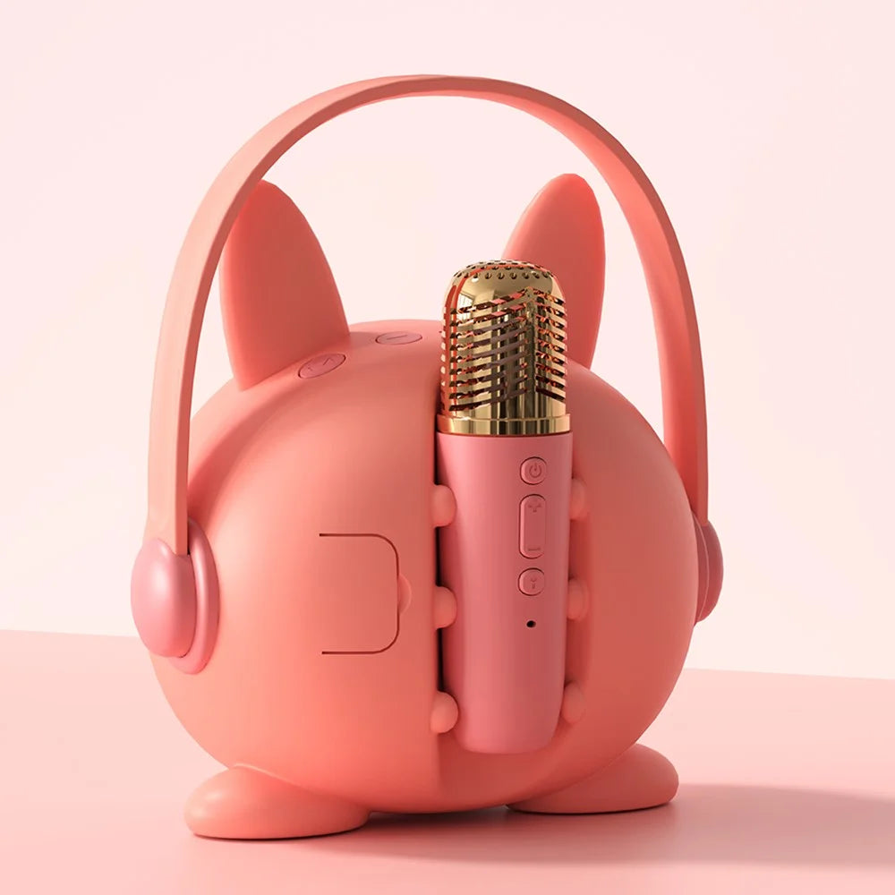 K19 Cartoon Kids Karaoke Microphone Speaker Set Wireless Sound System for Home / Early Education - Pink Mouse - 7
