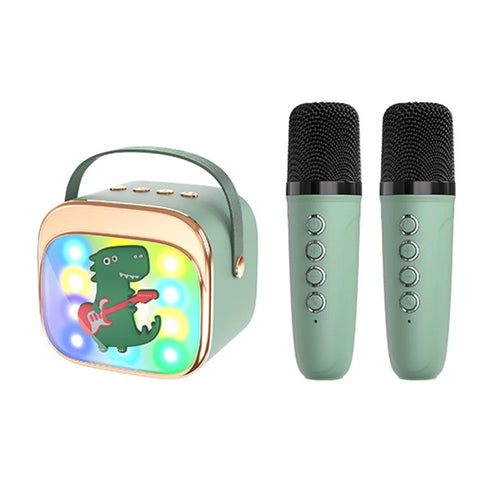 P12 Cartoon Design 5W HiFi Subwoofer Bluetooth-Compatible Karaoke Speaker with Dual Microphones - Matcha Green - 1