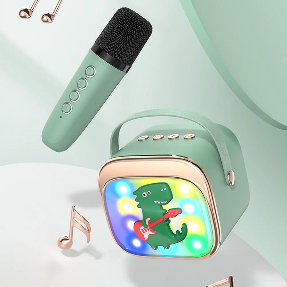 P12 Cartoon Design 5W HiFi Subwoofer Bluetooth-Compatible Karaoke Speaker with Dual Microphones - Matcha Green - 2