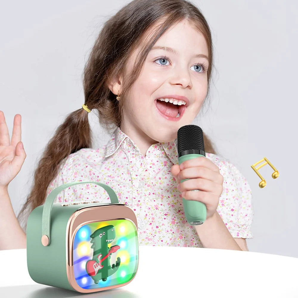 P12 Cartoon Design 5W HiFi Subwoofer Bluetooth-Compatible Karaoke Speaker with Dual Microphones - Matcha Green - 4
