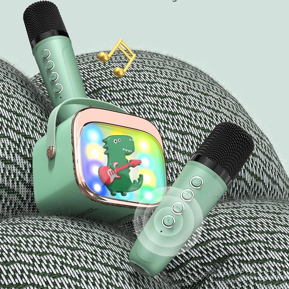 P12 Cartoon Design 5W HiFi Subwoofer Bluetooth-Compatible Karaoke Speaker with Dual Microphones - Matcha Green - 5