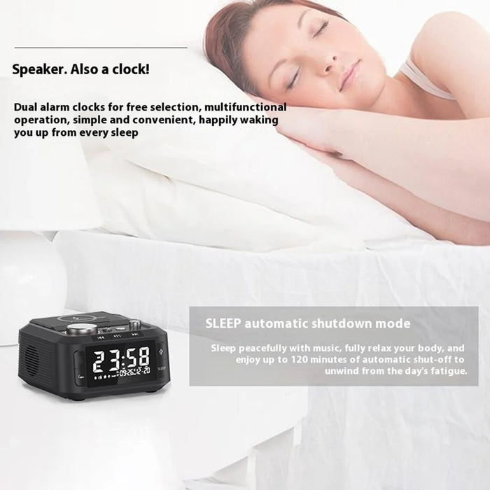 Q7 15W Wireless Charger Bluetooth-Compatible Speaker Night Light FM Radio Bedside Alarm Clock with Dual Type C Ports - 6