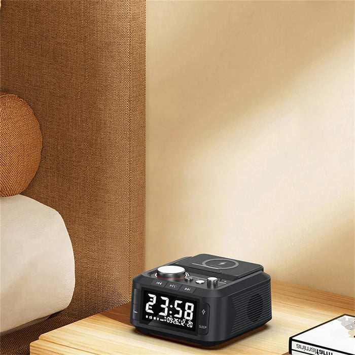 Q7 15W Wireless Charger Bluetooth-Compatible Speaker Night Light FM Radio Bedside Alarm Clock with Dual Type C Ports - 7