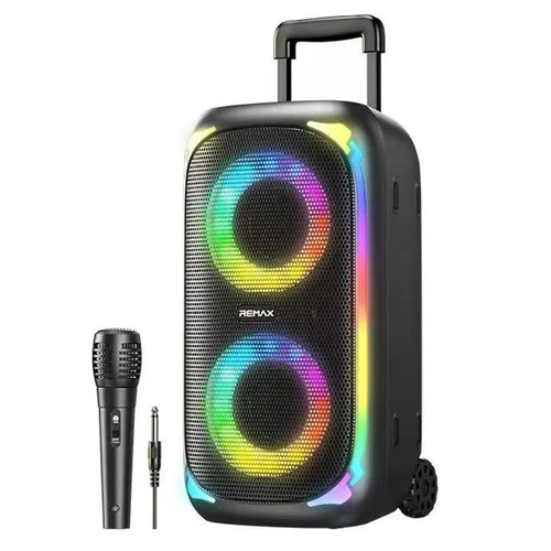 REMAX RB-X2 20W Bluetooth-Compatible Karaoke Speaker with Trolley Handle and Microphone RGB Lighting for Outdoor Party - 1
