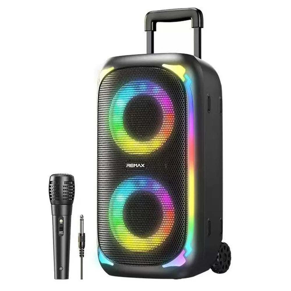 REMAX RB-X2 20W Bluetooth-Compatible Karaoke Speaker with Trolley Handle and Microphone RGB Lighting for Outdoor Party - 1