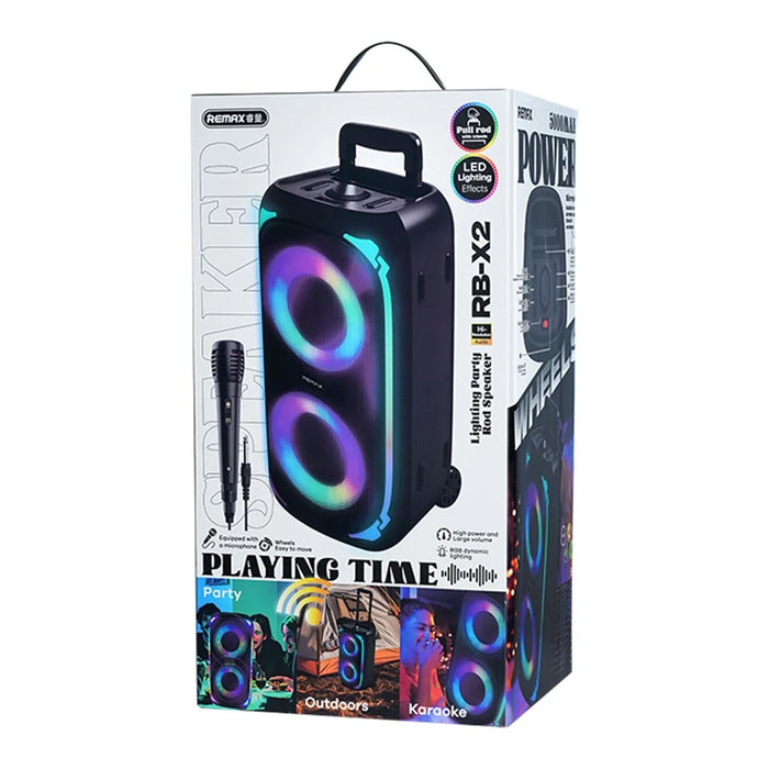 REMAX RB-X2 20W Bluetooth-Compatible Karaoke Speaker with Trolley Handle and Microphone RGB Lighting for Outdoor Party - 4