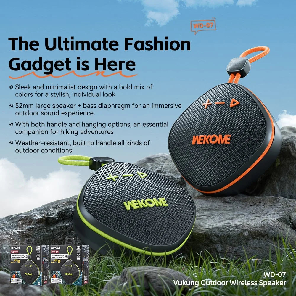 WEKOME WD-07 Outdoor Bluetooth-Compatible Speaker Portable Powerful Bass Splash-proof Music Player - Black+Orange - 2