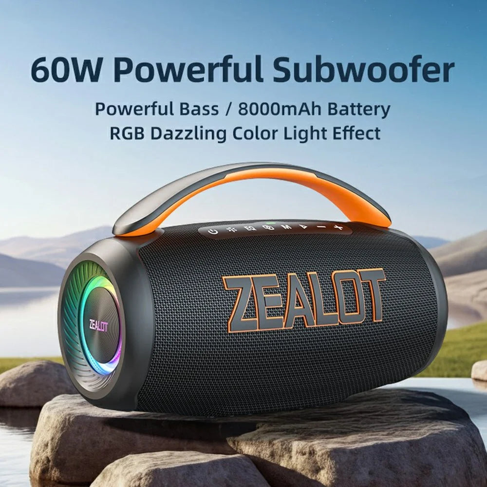 ZEALOT P12 60W Portable Bluetooth-Compatible Speaker TWS Wireless Bass Subwoofer Support USB / TF / Aux - Black - 4