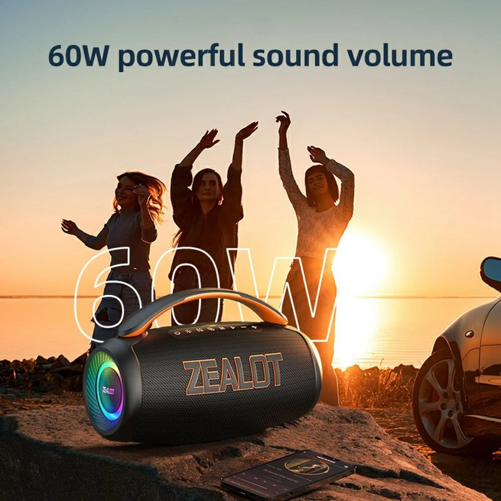ZEALOT P12 60W Portable Bluetooth-Compatible Speaker TWS Wireless Bass Subwoofer Support USB / TF / Aux - Black - 6