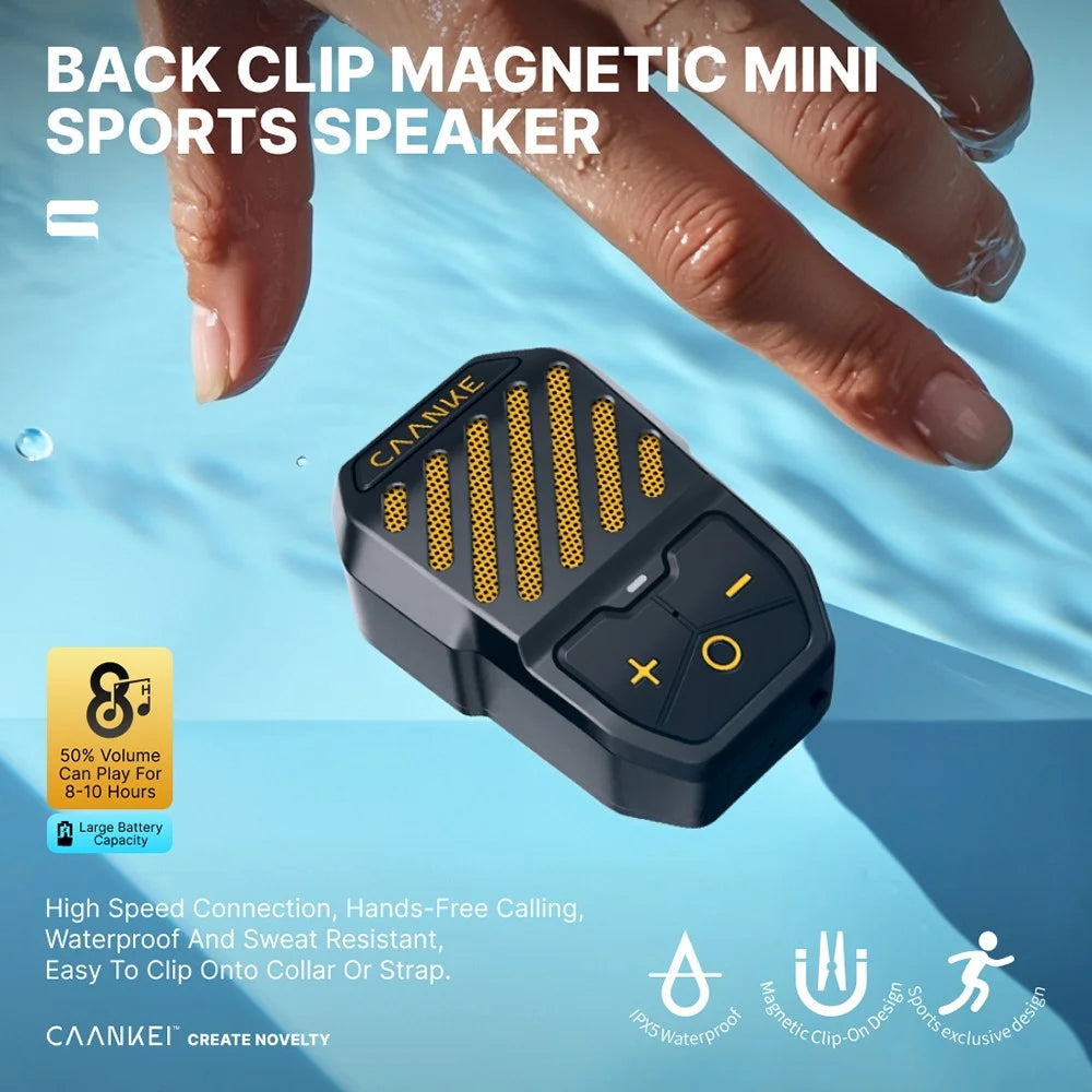 CAANKEI Wearable Bluetooth-Compatible Speaker IPX5 Waterproof Clip-On Loudspeaker for Running Cycling - Yellow - 2