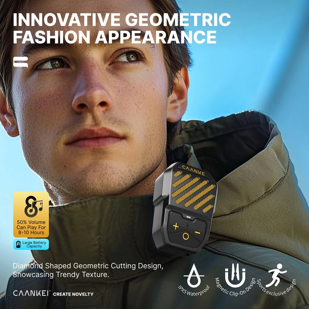 CAANKEI Wearable Bluetooth-Compatible Speaker IPX5 Waterproof Clip-On Loudspeaker for Running Cycling - Yellow - 3
