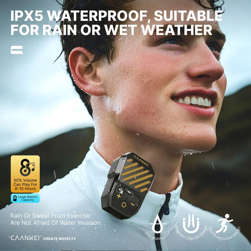 CAANKEI Wearable Bluetooth-Compatible Speaker IPX5 Waterproof Clip-On Loudspeaker for Running Cycling - Yellow - 4