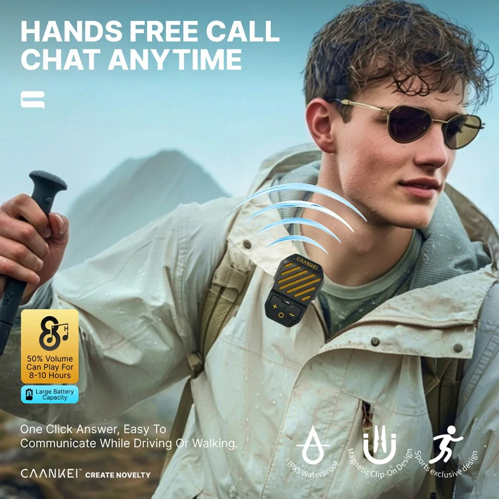 CAANKEI Wearable Bluetooth-Compatible Speaker IPX5 Waterproof Clip-On Loudspeaker for Running Cycling - Yellow - 6