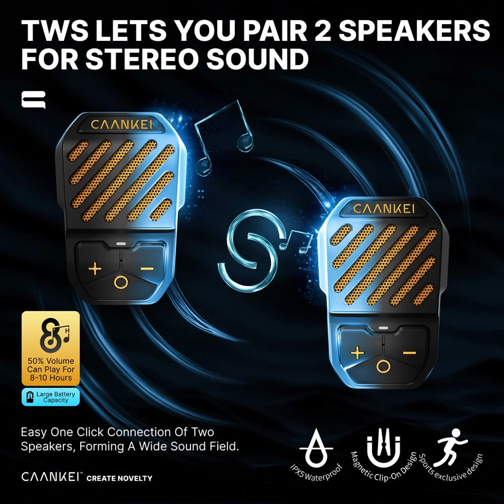 CAANKEI Wearable Bluetooth-Compatible Speaker IPX5 Waterproof Clip-On Loudspeaker for Running Cycling - Yellow - 7