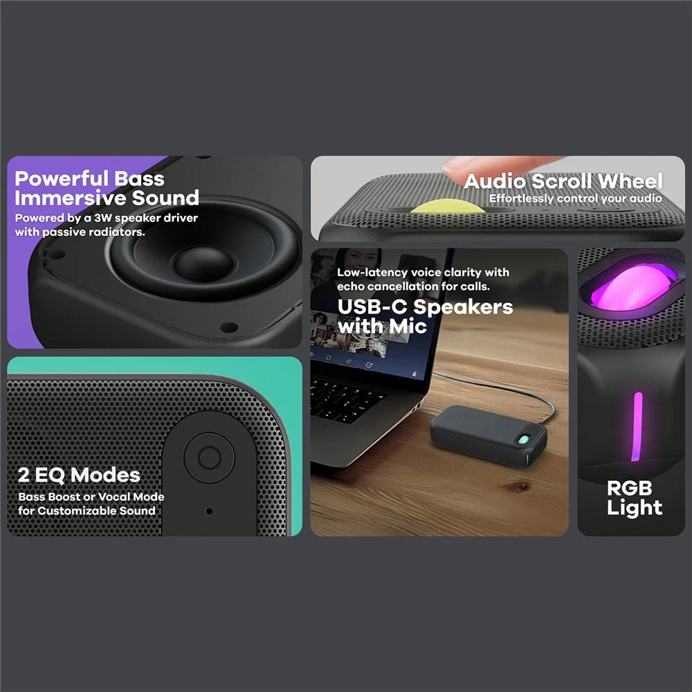 Desktop Conference Speaker RGB Light USB-C Wired Computer Speaker with Microphone - 6