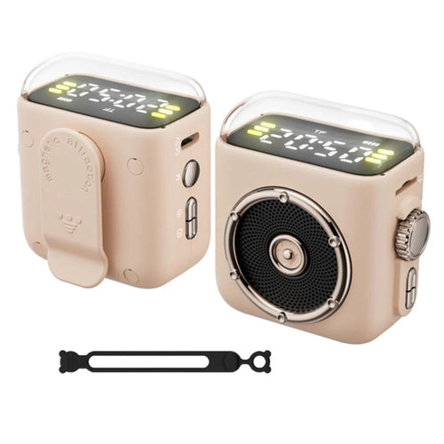 Portable Magnetic Speaker Night Light Clock Bluetooth-Compatible 5.3 Audio Device with Back Clip - Beige - 1