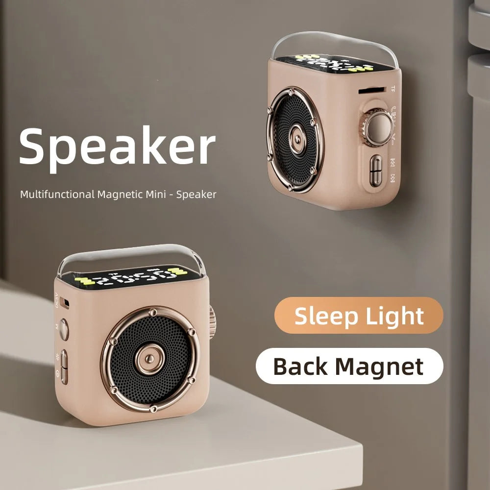 Portable Magnetic Speaker Night Light Clock Bluetooth-Compatible 5.3 Audio Device with Back Clip - Beige - 2