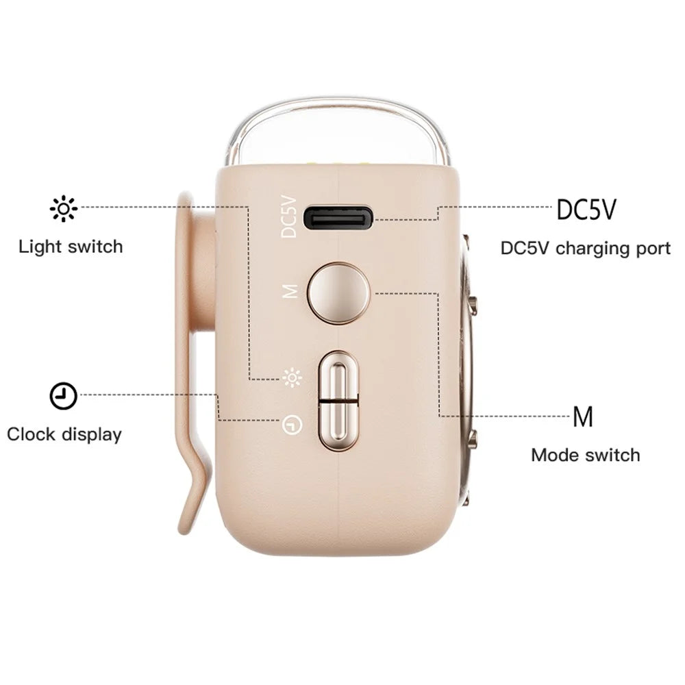 Portable Magnetic Speaker Night Light Clock Bluetooth-Compatible 5.3 Audio Device with Back Clip - Beige - 6