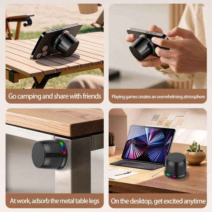 CX100 Phone Tablet Computer Magnetic Bluetooth-Compatible Speaker Portable Bass Subwoofer with Atmosphere Light - 4