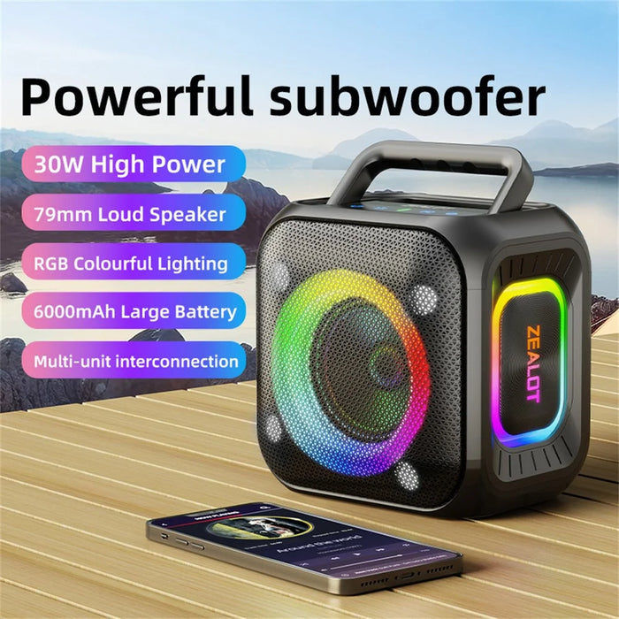 ZEALOT-PT01 Portable 30W Bluetooth-Compatible Speaker Enhanced Bass Waterproof Wireless Loudspeaker - Black - 3