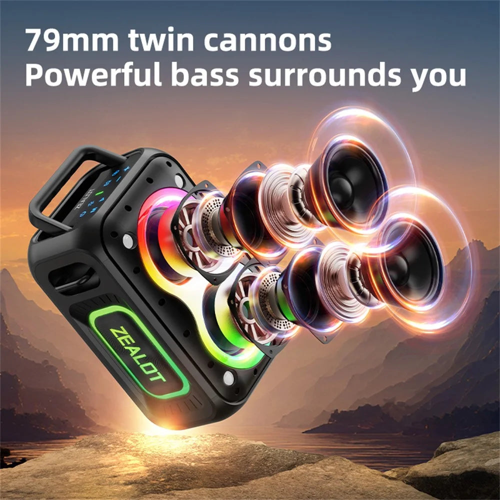 ZEALOT-PT02 Portable Bluetooth-Compatible Speaker RGB Light 60W Enhanced Bass Waterproof Loudspeaker - Black - 5