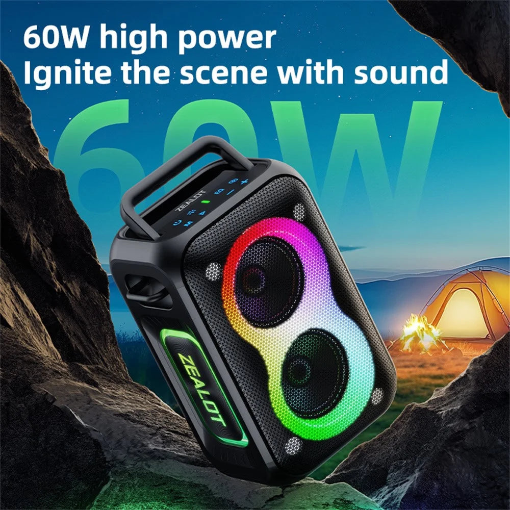 ZEALOT-PT02 Portable Bluetooth-Compatible Speaker RGB Light 60W Enhanced Bass Waterproof Loudspeaker - Black - 6
