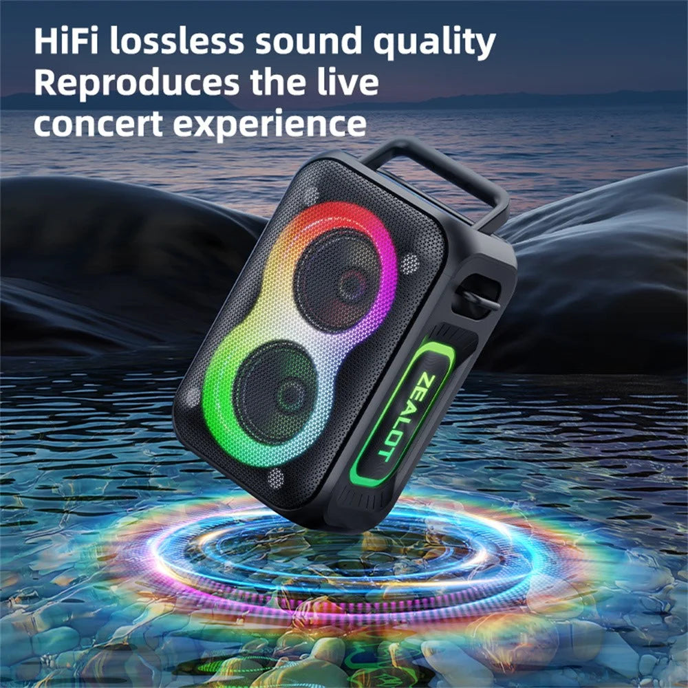 ZEALOT-PT02 Portable Bluetooth-Compatible Speaker RGB Light 60W Enhanced Bass Waterproof Loudspeaker - Black - 7