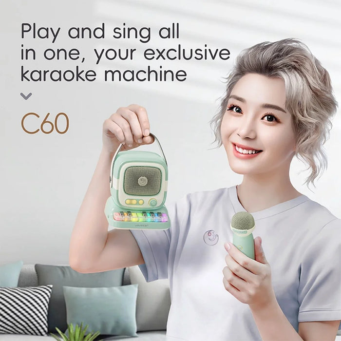 JOJOCAT C60 Mini Bluetooth-compatible Speaker with Piano Keyboard and Wireless Microphone for Home Outdoor Karaoke System - Green - 3