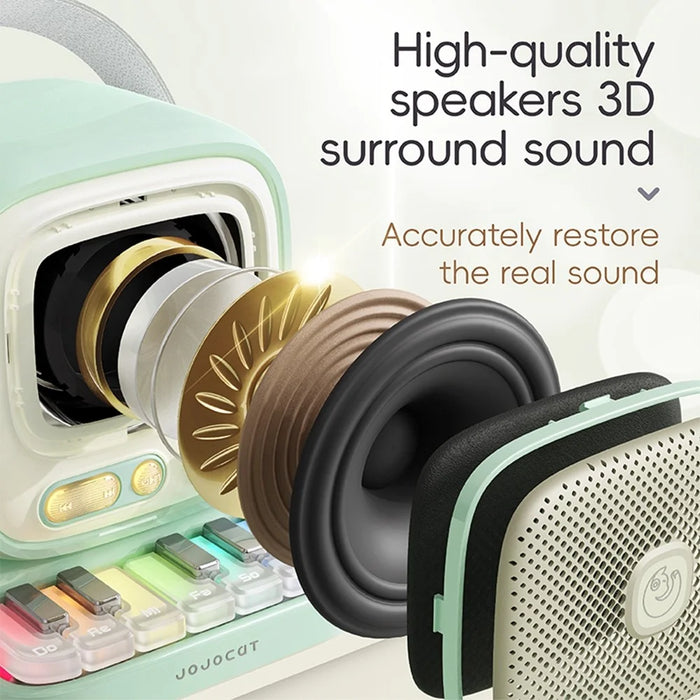 JOJOCAT C60 Mini Bluetooth-compatible Speaker with Piano Keyboard and Wireless Microphone for Home Outdoor Karaoke System - Green - 6
