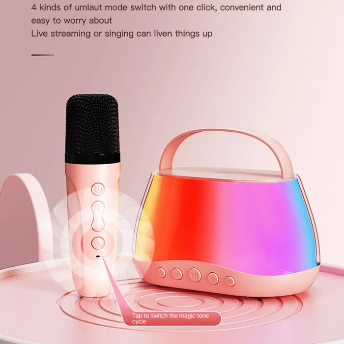 P13 HiFi Sound 5W Portable Karaoke System Wireless Bluetooth-compatible Speaker with 2 Microphones - Pink - 2