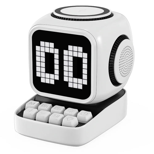 Magnetic Wireless Charger Bluetooth Speaker LED Display Clock with AI Voice Dialogue, US Plug - White - 1