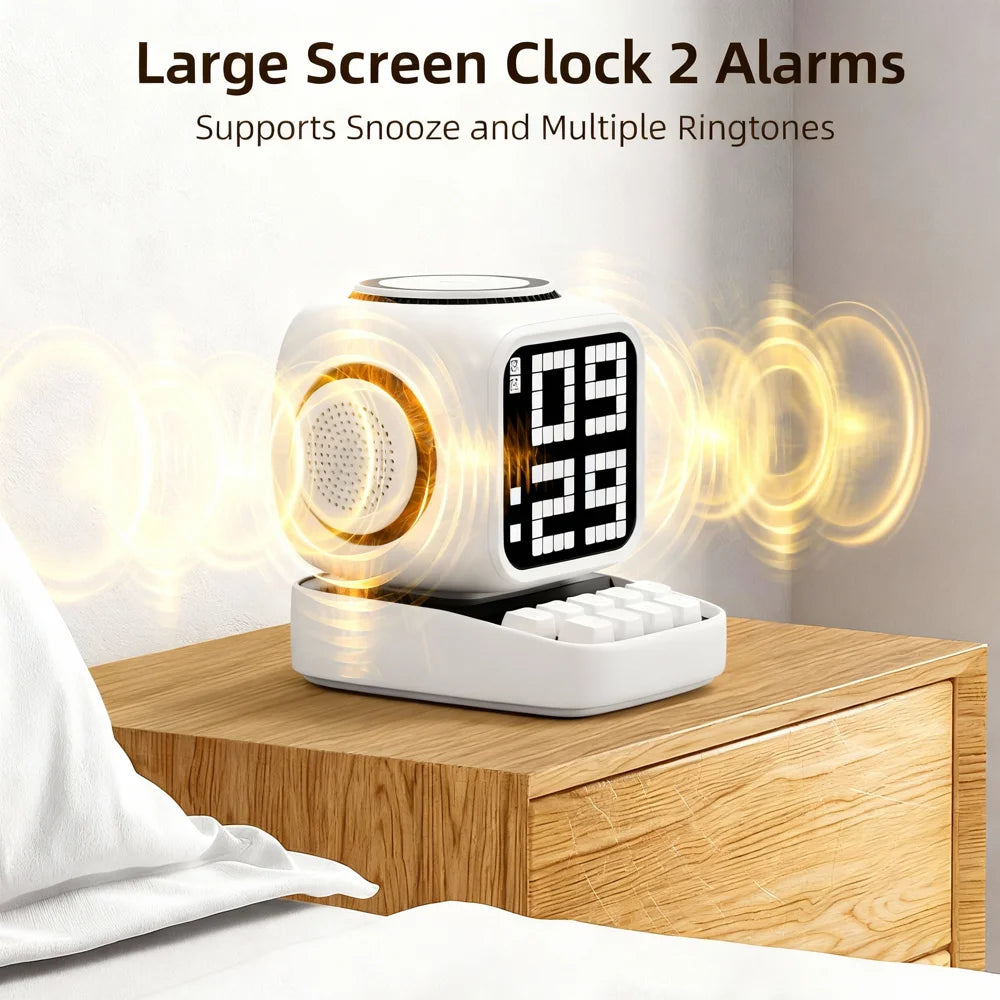 Magnetic Wireless Charger Bluetooth Speaker LED Display Clock with AI Voice Dialogue, US Plug - White - 6