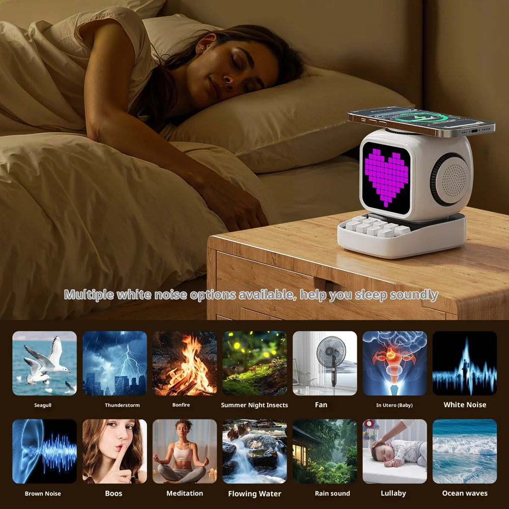 Magnetic Wireless Charger Bluetooth Speaker LED Display Clock with AI Voice Dialogue, US Plug - White - 7