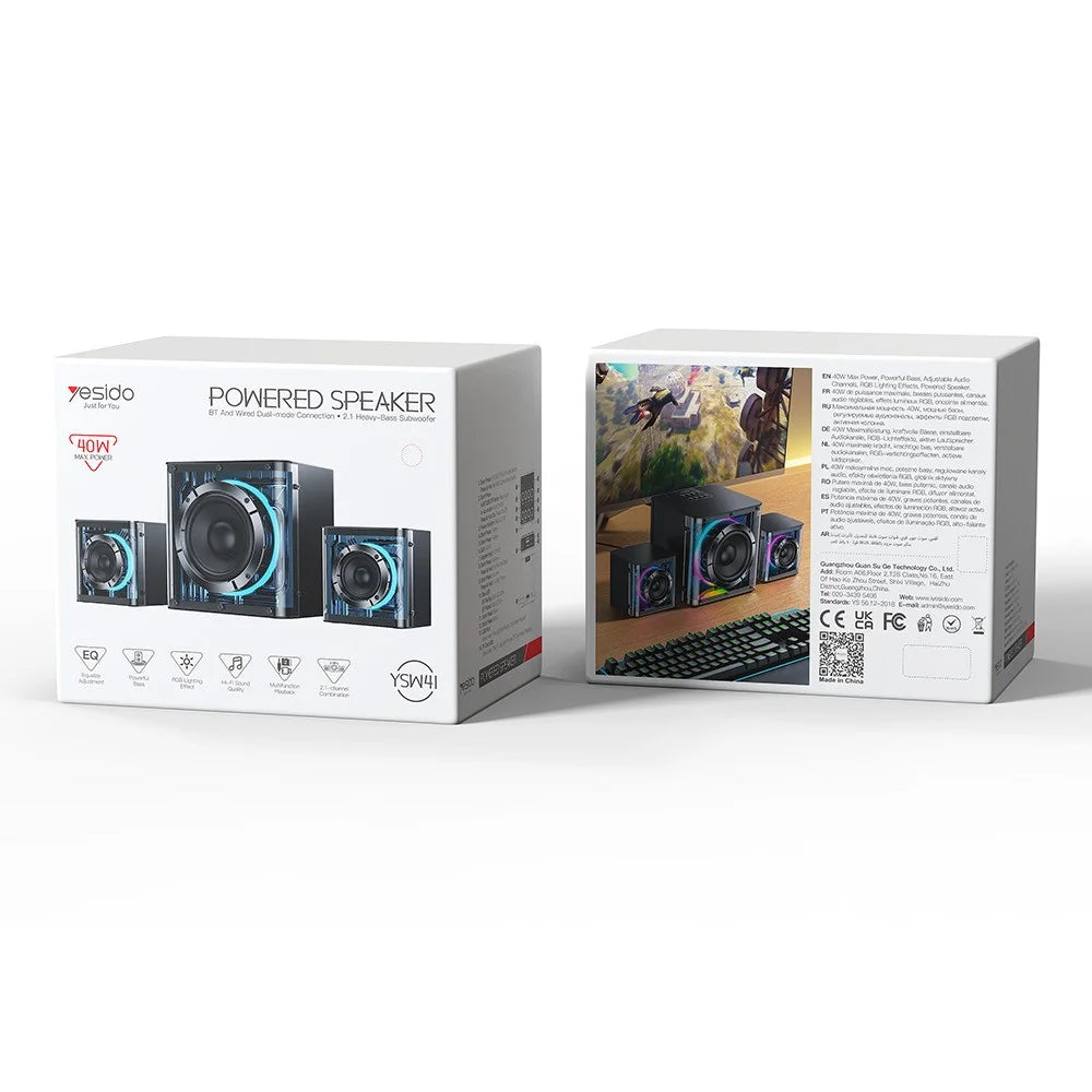 YESIDO YSW41 2.1 Channel RGB Bluetooth-Compatible Speaker 40W Rich Bass Immersive Sound AUX  /  USB Playback - EU Plug - 7