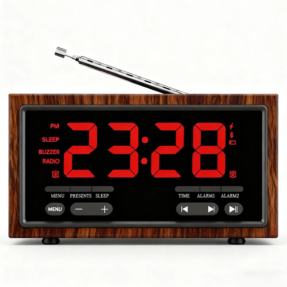 F1503 4 in 1 Wood Wireless Charging Station 15W Max Wireless Charger + Bluetooth-Compatible Speaker + Clock + FM Radio - 2