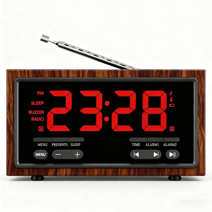 F1503 4 in 1 Wood Wireless Charging Station 15W Max Wireless Charger + Bluetooth-Compatible Speaker + Clock + FM Radio - 2