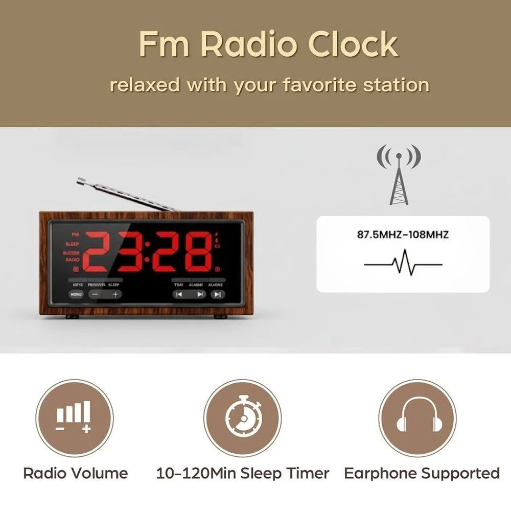 F1503 4 in 1 Wood Wireless Charging Station 15W Max Wireless Charger + Bluetooth-Compatible Speaker + Clock + FM Radio - 6