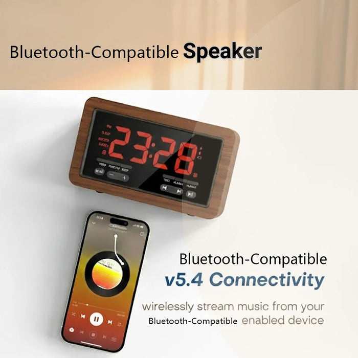 F1503 4 in 1 Wood Wireless Charging Station 15W Max Wireless Charger + Bluetooth-Compatible Speaker + Clock + FM Radio - 7
