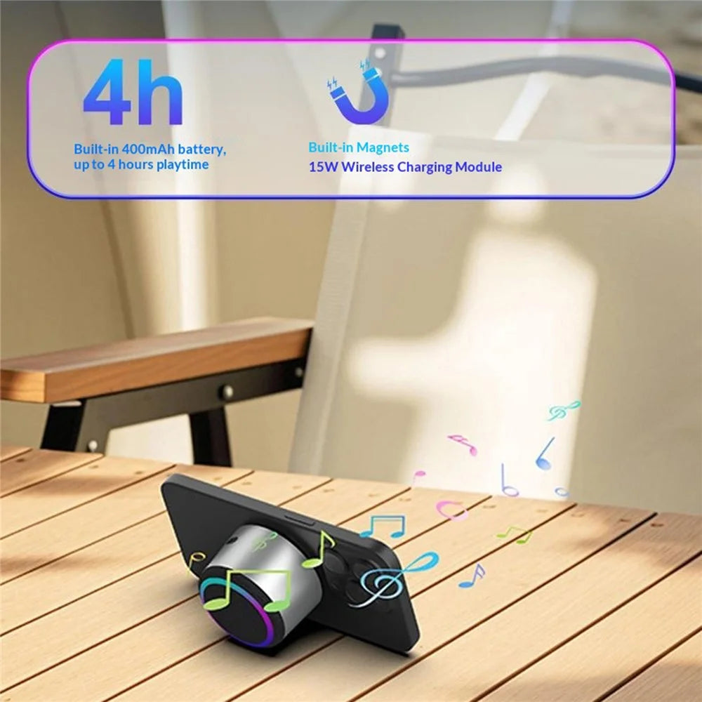 H11 TWS Bluetooth-compatible Speaker RGB Lighting 15W Wireless Charging Magnetic Phone Stand - Silver - 3