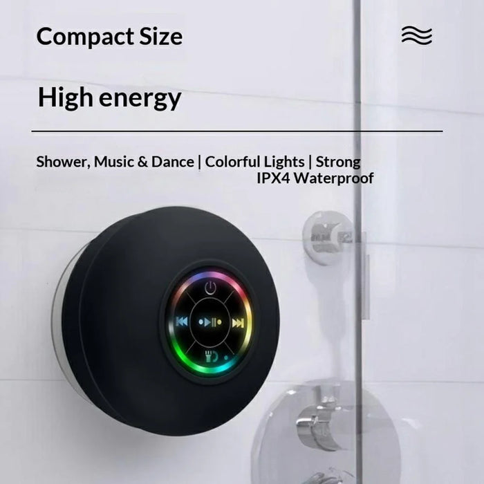 Wireless Bluetooth-Compatible Speaker with Suction Cup and LED Lights IPX4 Waterproof Portable Speaker for Bathroom Beach - Black - 3