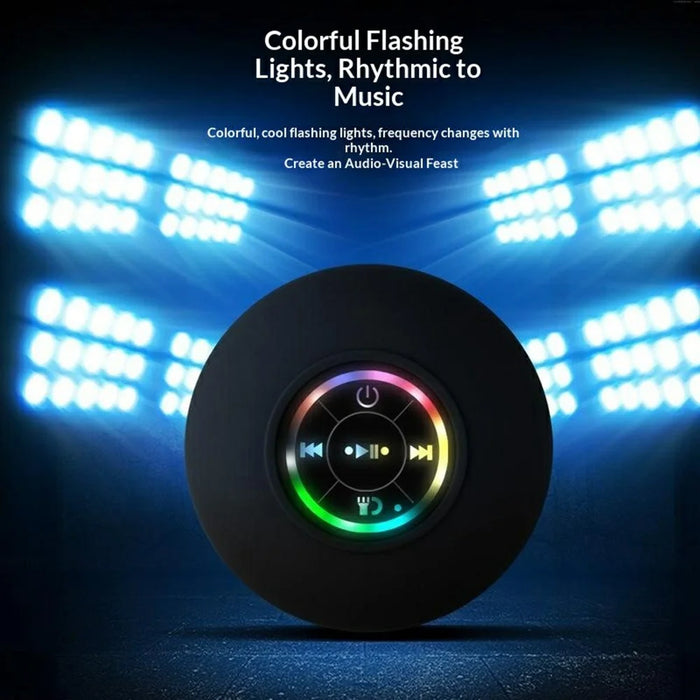 Wireless Bluetooth-Compatible Speaker with Suction Cup and LED Lights IPX4 Waterproof Portable Speaker for Bathroom Beach - Black - 4