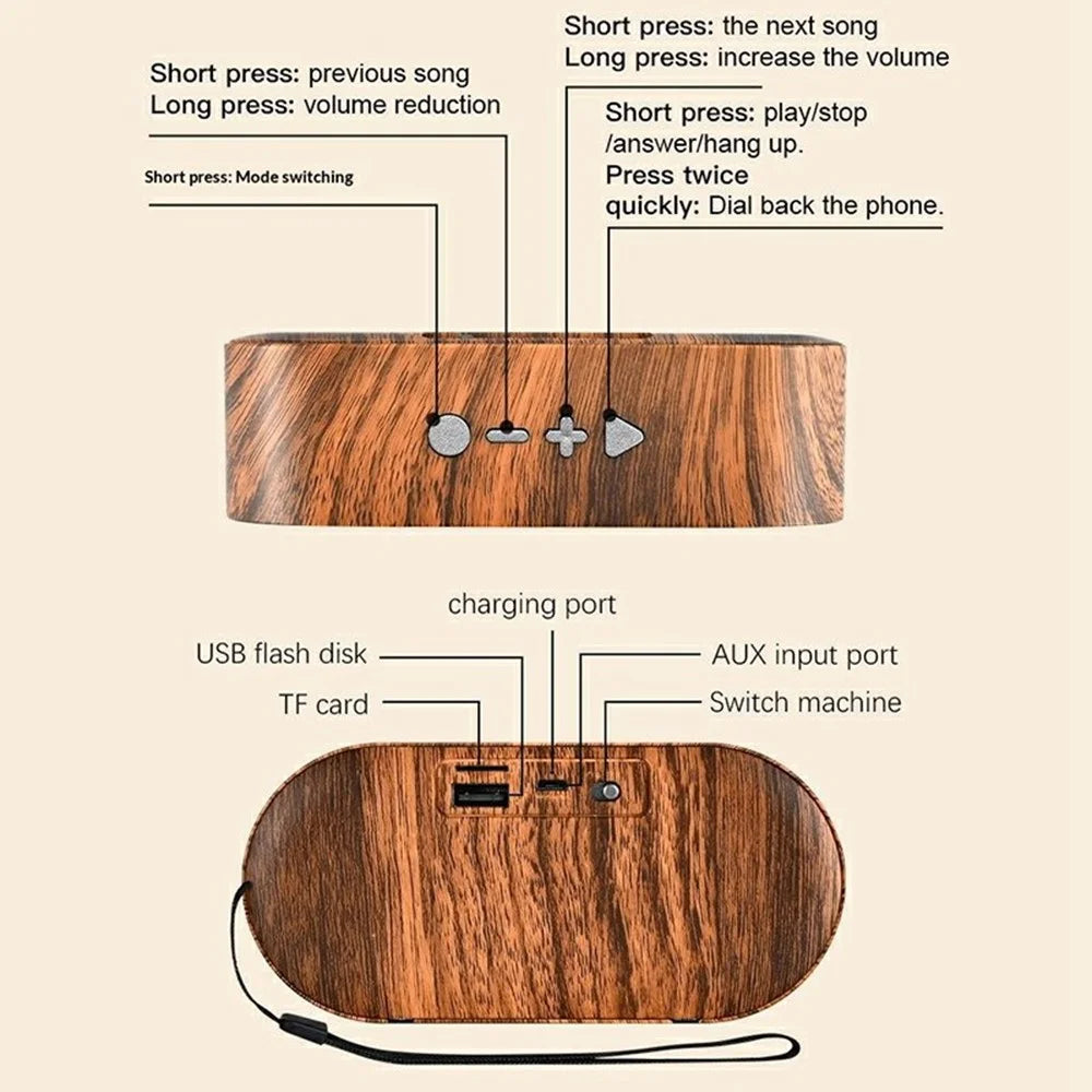 Clear Sound Bluetooth-Compatible Speaker F3 Outdoor Wireless Mini Subwoofer Long Battery Life for Home Travel - Wood - 7
