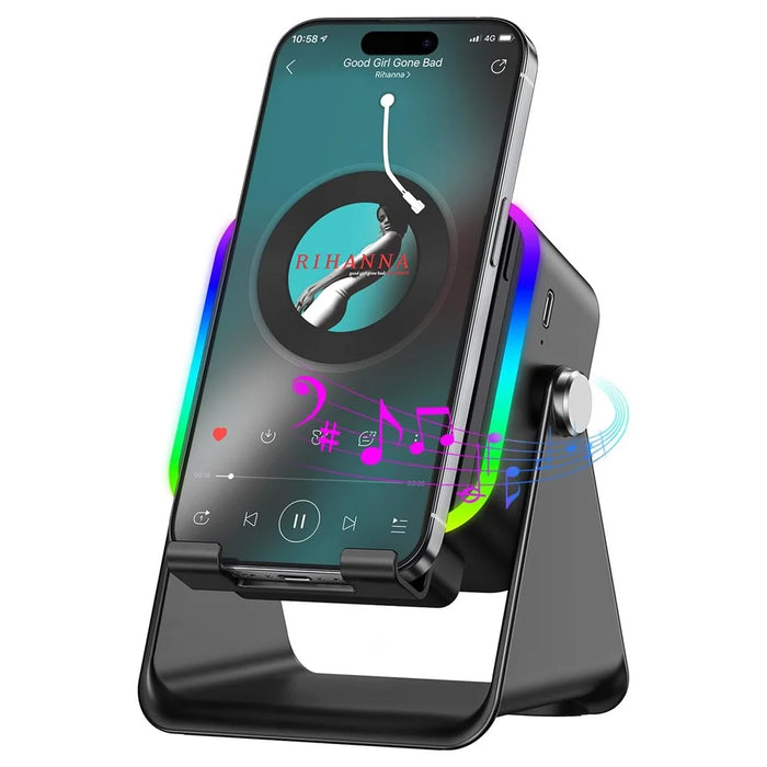 027 Induction Bluetooth-Compatible Speaker RGB Light Charger Station Desktop Phone Stand - Black - 1