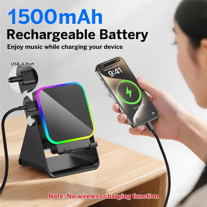 027 Induction Bluetooth-Compatible Speaker RGB Light Charger Station Desktop Phone Stand - Black - 2