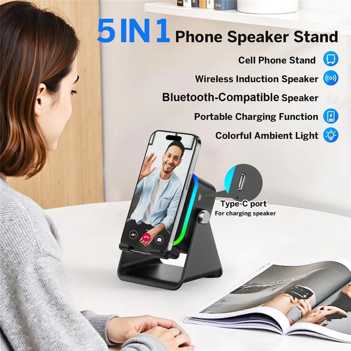 027 Induction Bluetooth-Compatible Speaker RGB Light Charger Station Desktop Phone Stand - Black - 3