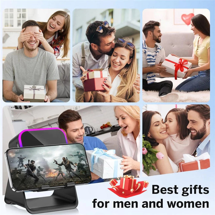 027 Induction Bluetooth-Compatible Speaker RGB Light Charger Station Desktop Phone Stand - Black - 4