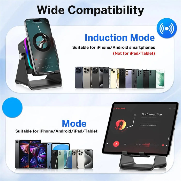 027 Induction Bluetooth-Compatible Speaker RGB Light Charger Station Desktop Phone Stand - Black - 5